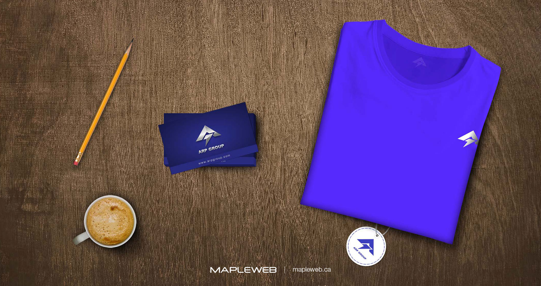 Arp Group Blue Tshirt Coffee Pencil and Business Card
Brand design by Mapleweb
